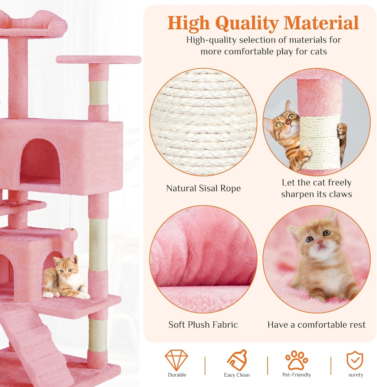 Cat Tree Tower - Multi-level With Sisal Grab Post, Indoor Apartment With Ladder, Plush Toys, Rest And Play