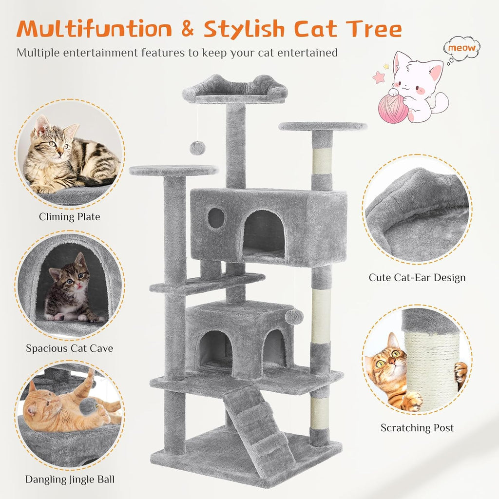 Cat Tree Tower - Multi-level With Sisal Grab Post, Indoor Apartment With Ladder, Plush Toys, Rest And Play