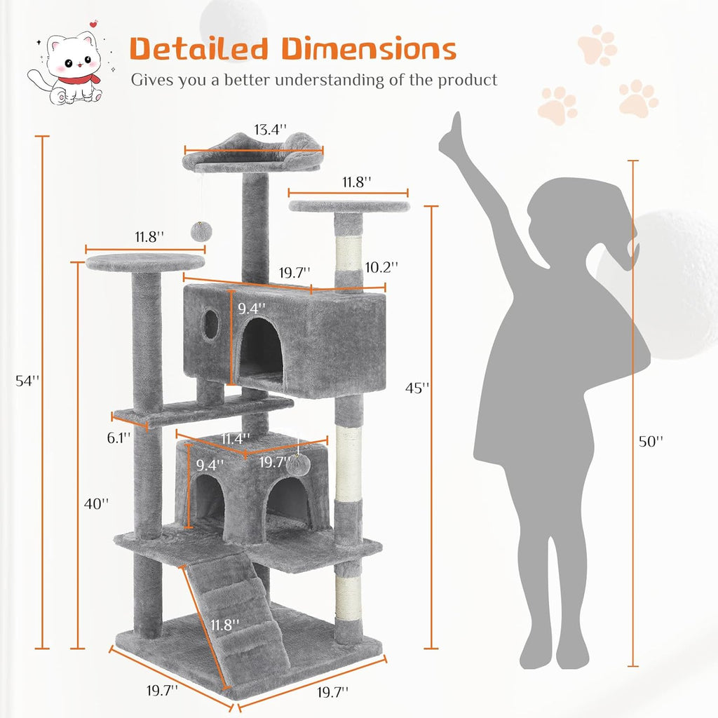 Cat Tree Tower - Multi-level With Sisal Grab Post, Indoor Apartment With Ladder, Plush Toys, Rest And Play