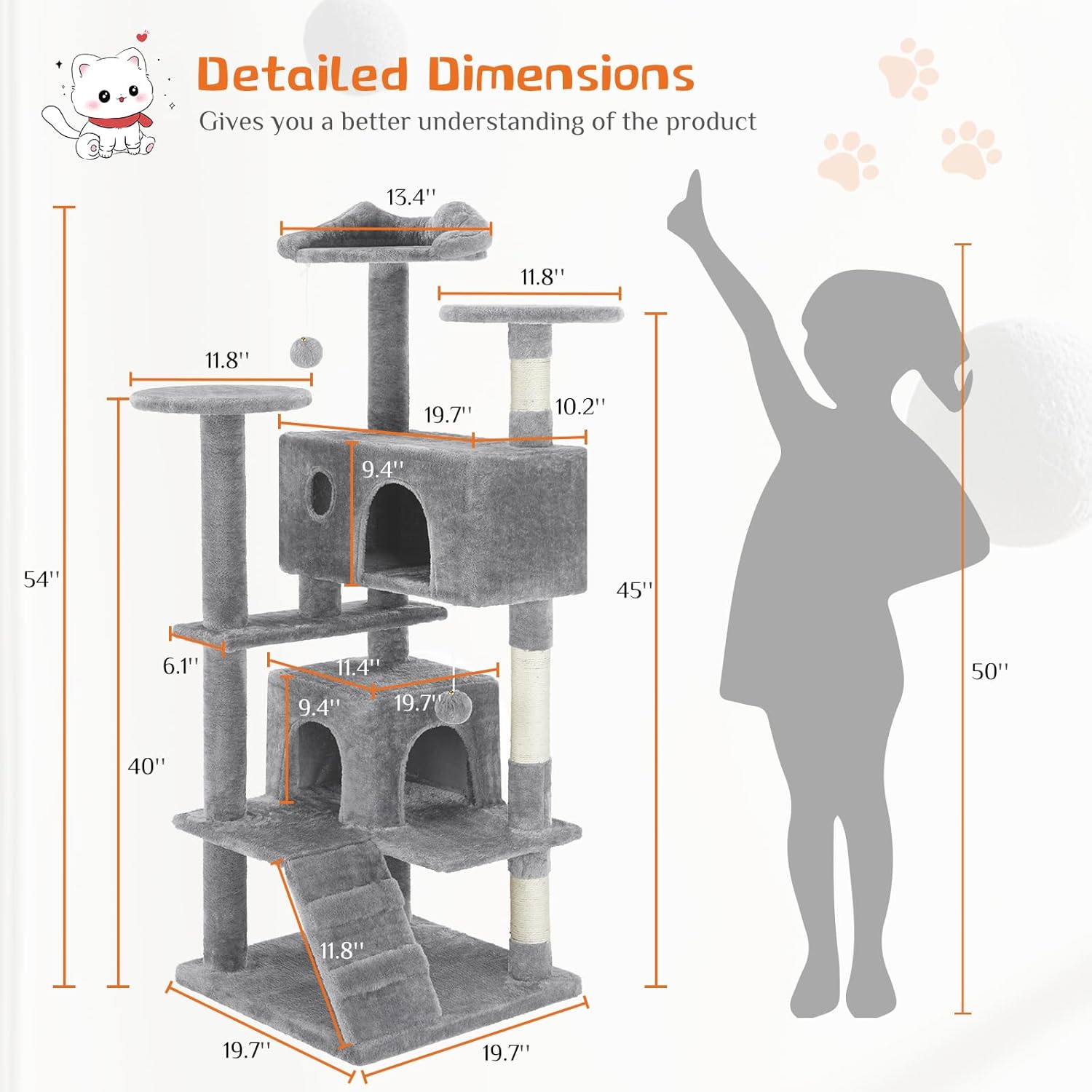 Cat Tree Tower - Multi-level With Sisal Grab Post, Indoor Apartment With Ladder, Plush Toys, Rest And Play