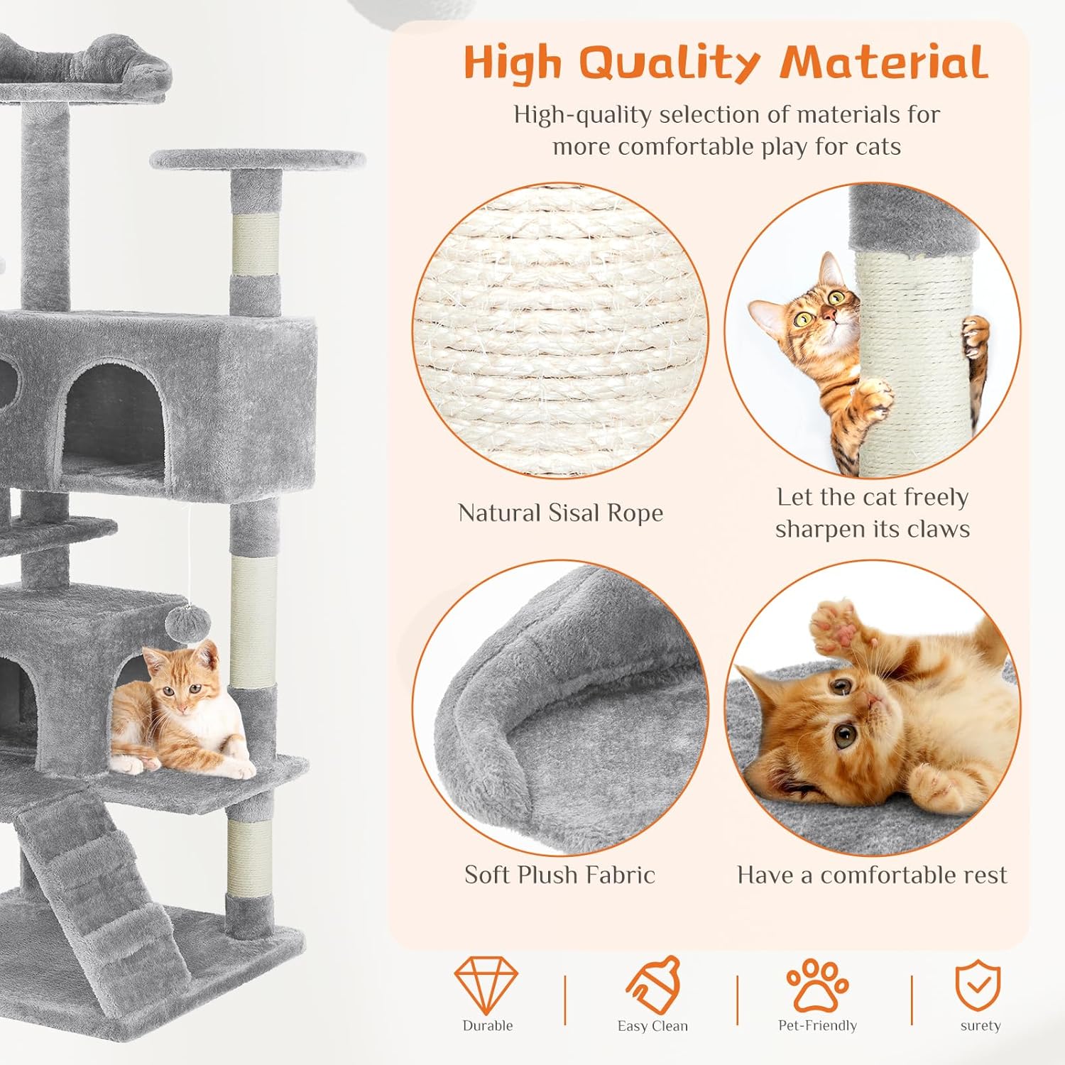 Cat Tree Tower - Multi-level With Sisal Grab Post, Indoor Apartment With Ladder, Plush Toys, Rest And Play