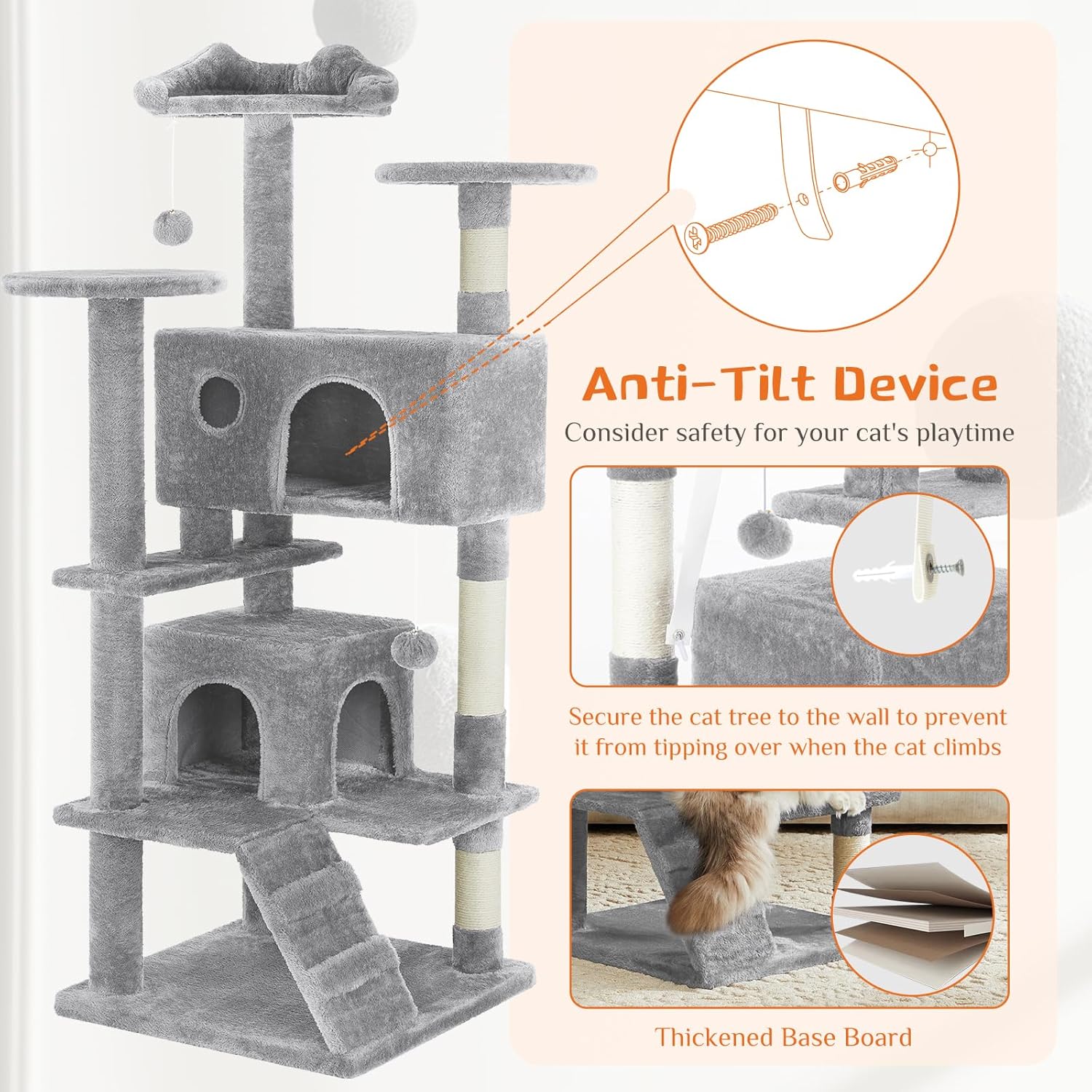 Cat Tree Tower - Multi-level With Sisal Grab Post, Indoor Apartment With Ladder, Plush Toys, Rest And Play