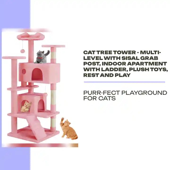 Cat Tree Tower - Multi-level With Sisal Grab Post, Indoor Apartment With Ladder, Plush Toys, Rest And Play by@Outfy